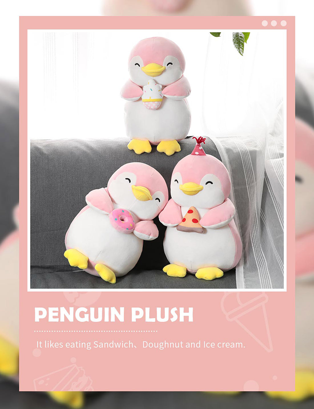 Penguin Sitting Plush - Donut (Pink)