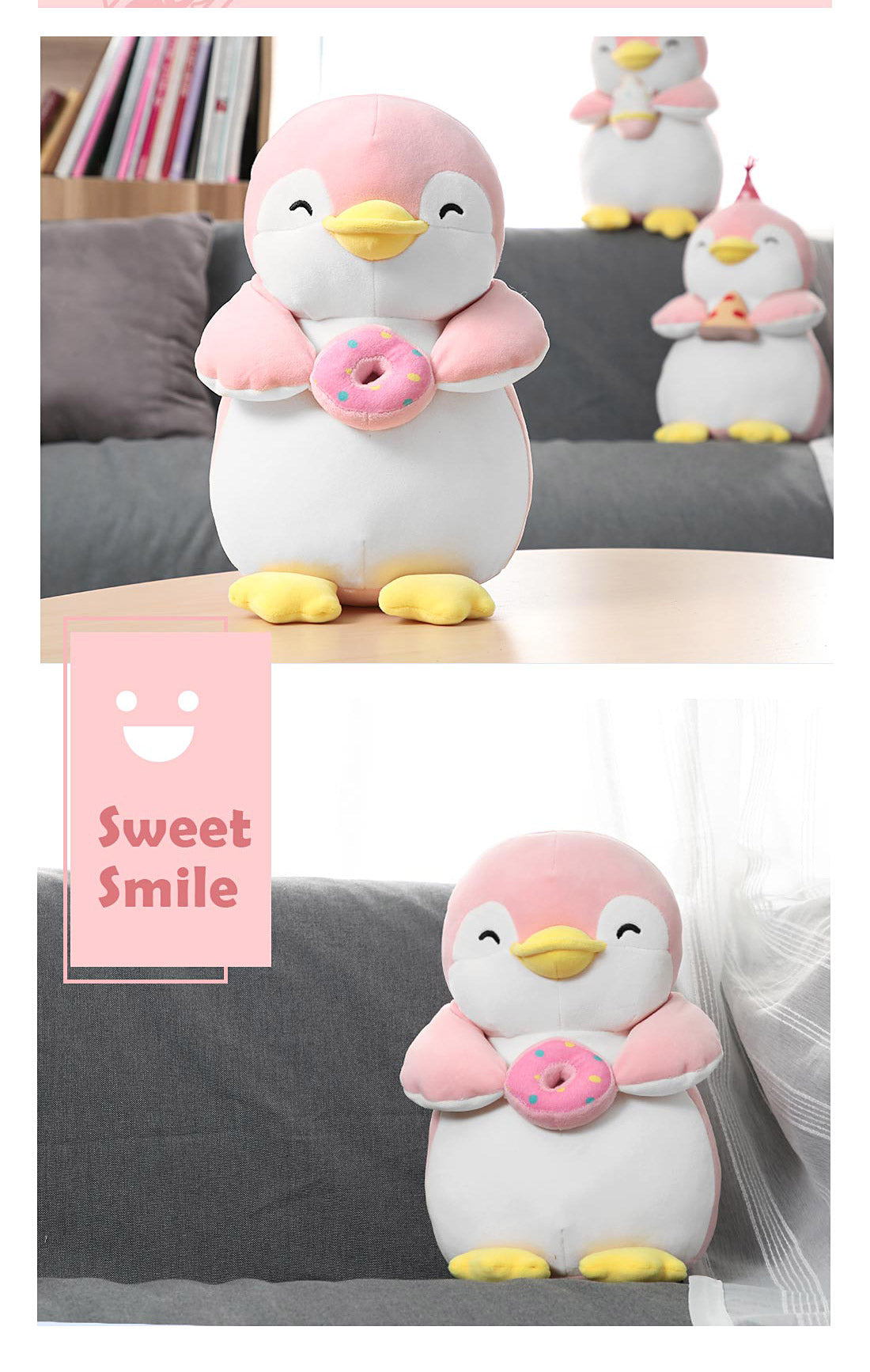 Penguin Sitting Plush - Donut (Pink)