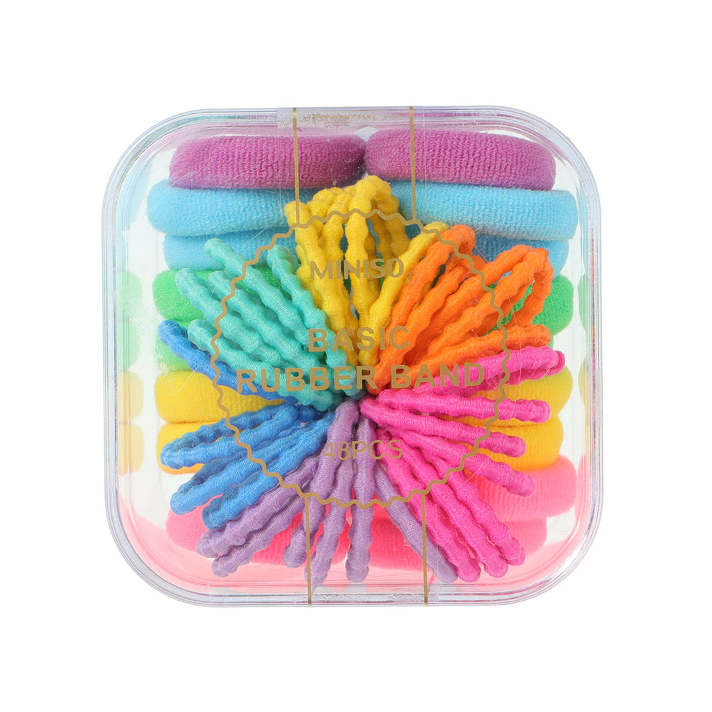 Basic-Serie Bunte Haargummis mit quadratischer Dose (48 Stück)