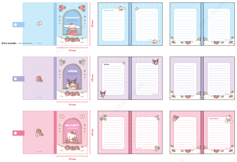 Hello Kitty and Friends Strawberry Collection B6 TPU Gold-stamping Hardcover Book (64 Sheets) (3 Assorted Models)
