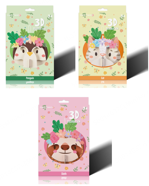 Warm Garden Kollektion 3D-Puzzle-Set (B) (3 verschiedene Modelle: Katze, Pinguin, Faultier)