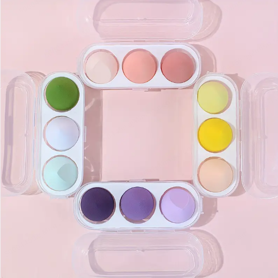 Make-up-Schwämmchen mit Aufbewahrungsbox (3 Stück)