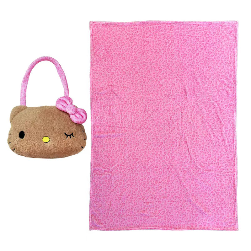 Hello Kitty Leopardenmuster-Kuscheldecke & Kissen 2-in-1