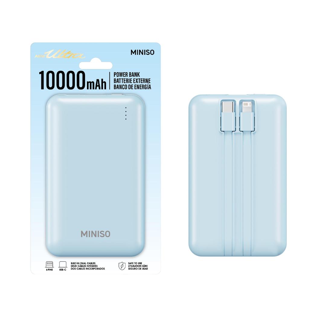 10000mAh Extra-dünne Mini-Powerbank mit zwei Kabeln – Modell: C111 (Blau)