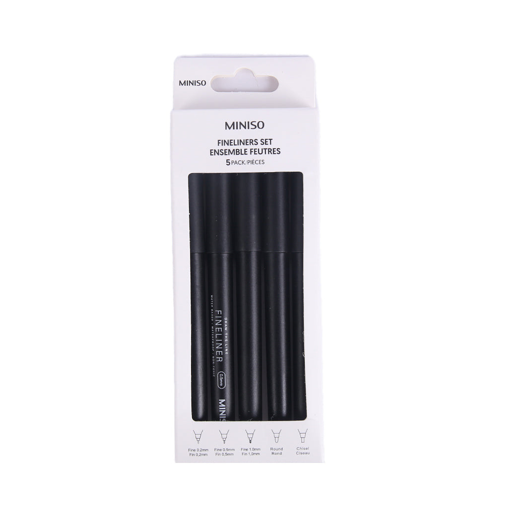 5er-Set schwarze Fineliner (Rund, 1,0 mm, Keilform, 0,5 mm, 0,2 mm)
