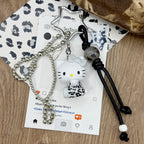 Hello Kitty Sitzfigur Anhänger (Leopardenmuster, Schwarz & Grau)