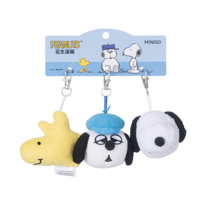 Snoopy Strandspass Kollektion Kopfförmiger Plüsch-Anhänger mit Drillingen (Woodstock, Charlie & Snoopy)